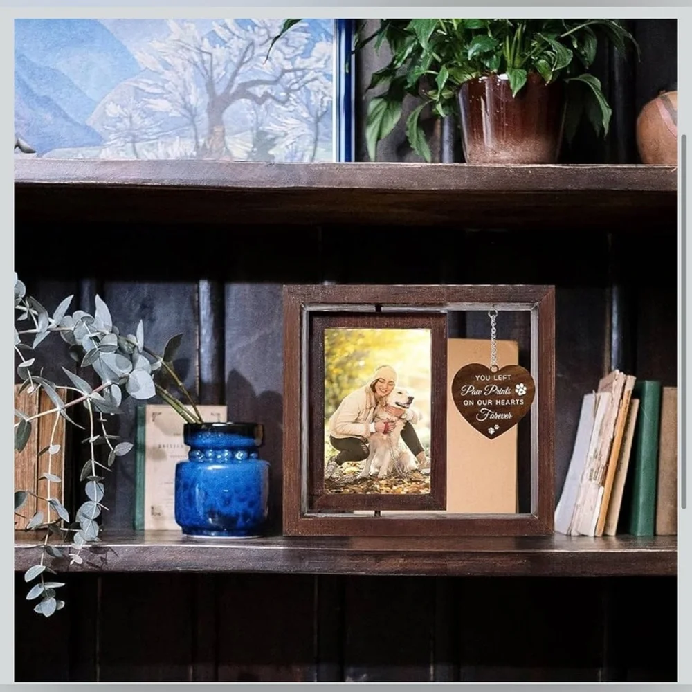 Pet Memorial 4x6 Rotating Photo Frame – Double-Sided Wooden Keepsake (NIB)